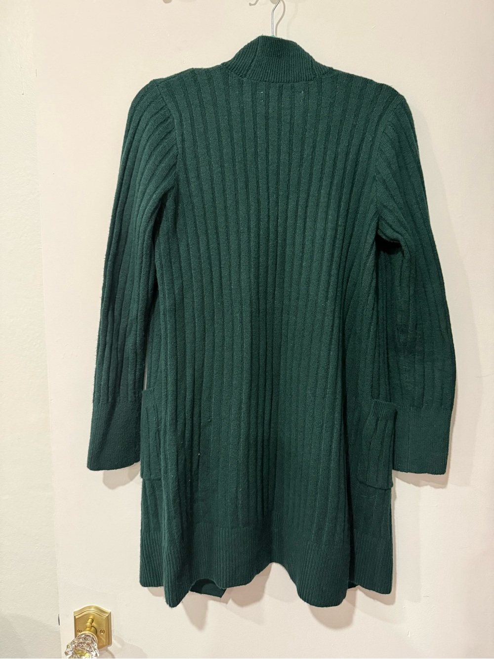 LOFT Deep Green Long Open-Front Ribbed Cardigan - Picture 2 of 3